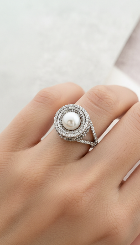 The Grand Pearl Halo Statement Ring