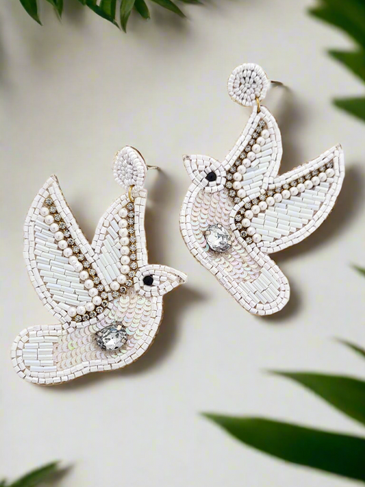Dove Beaded and Embellished Dangle Earrings