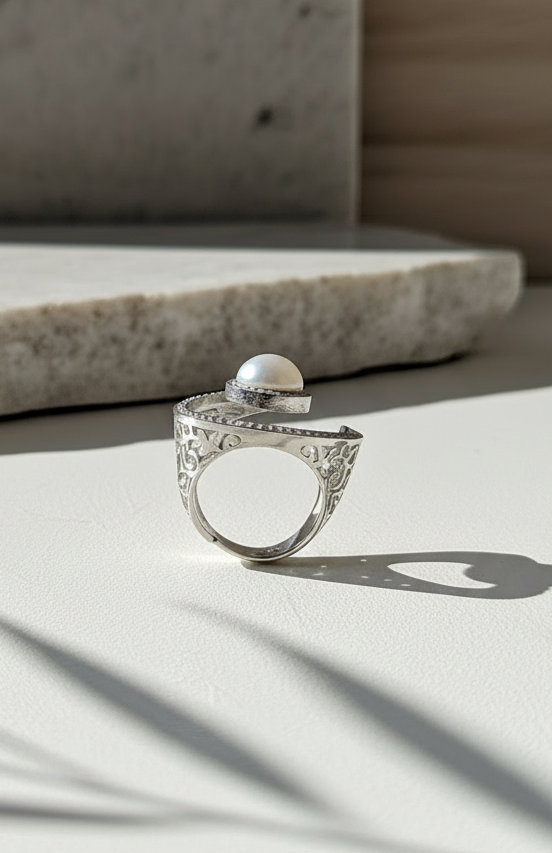 The Grand Pearl Scroll Ring