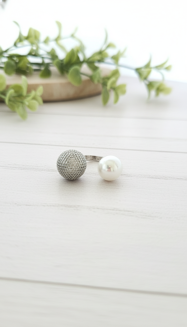 The Duality Pearl & Pavé Open Ring