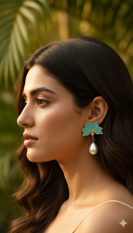 Lotus Bloom Pearl Drop Earrings