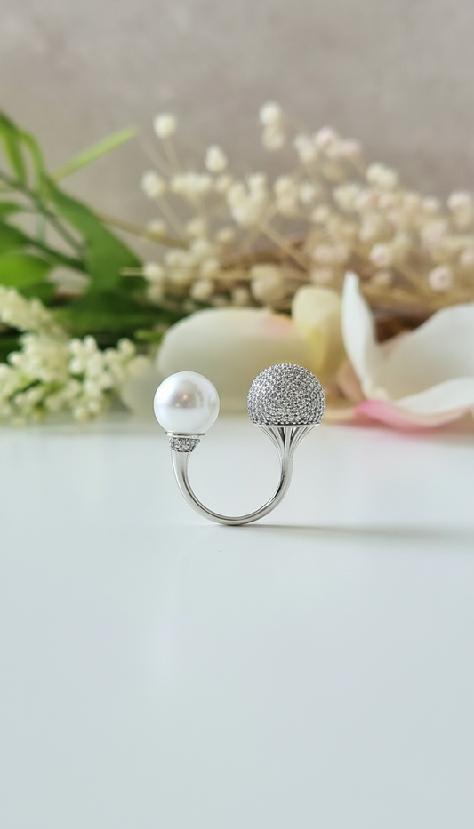 The Duality Pearl & Pavé Open Ring