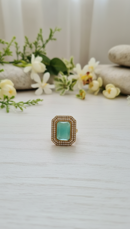 Emerald Cut Aqua Statement Ring