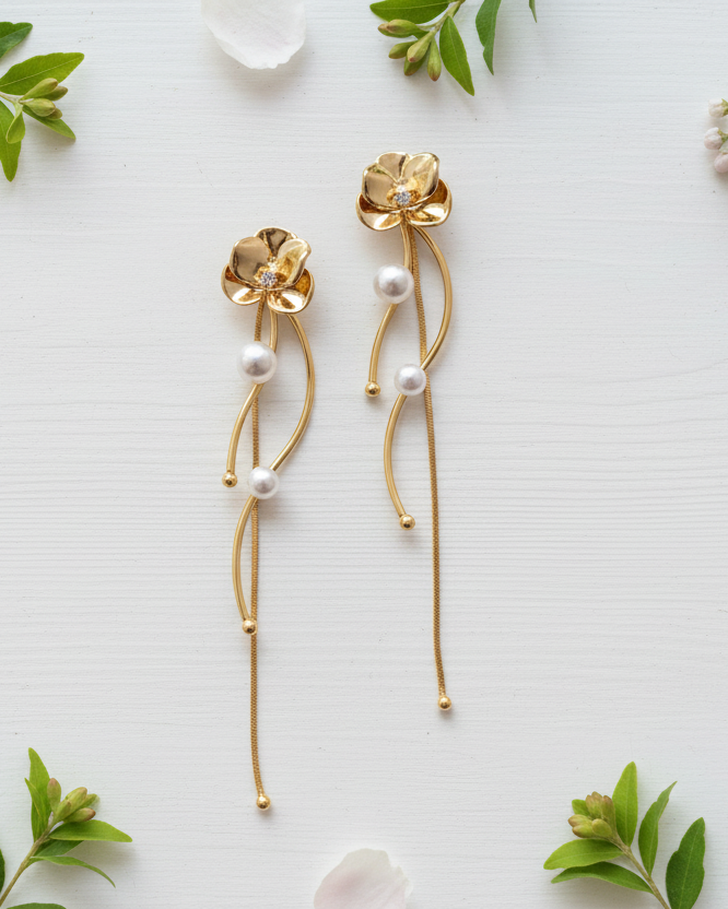Floral Pearl Drop Earrings