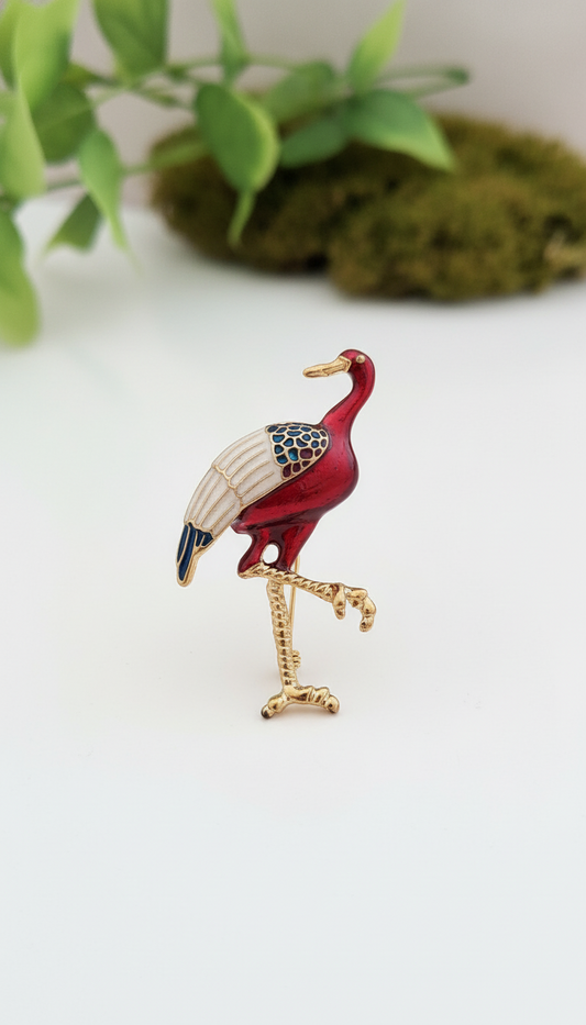 Ruby Red Enamel Bird Brooch Pin