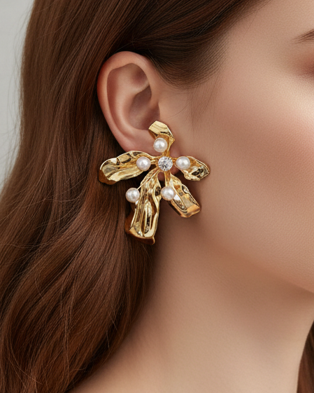 Gold Floral Pearl Earrings