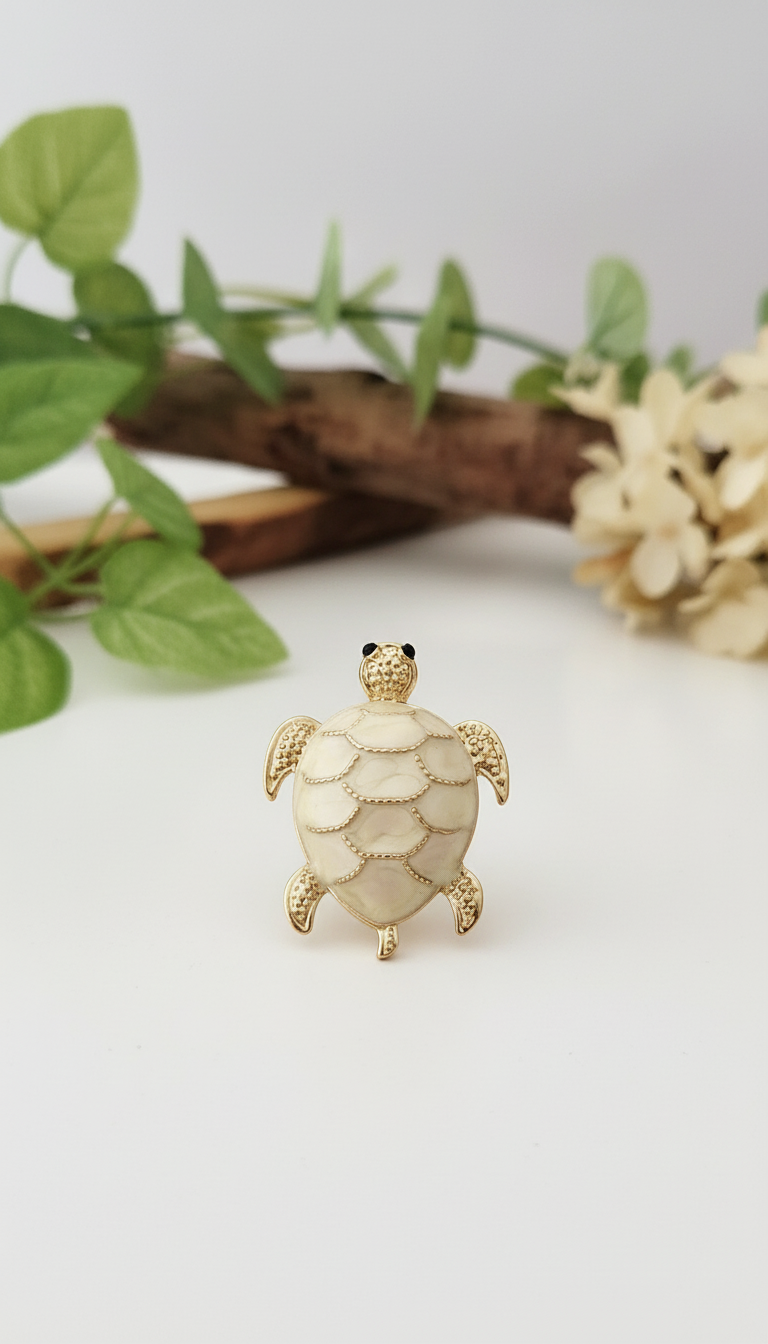 Chic Ivory Enamel Turtle Pin
