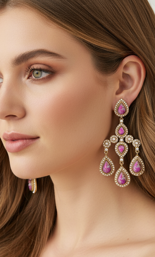 Fuchsia Pink & Crystal Chandelier Drop Earrings