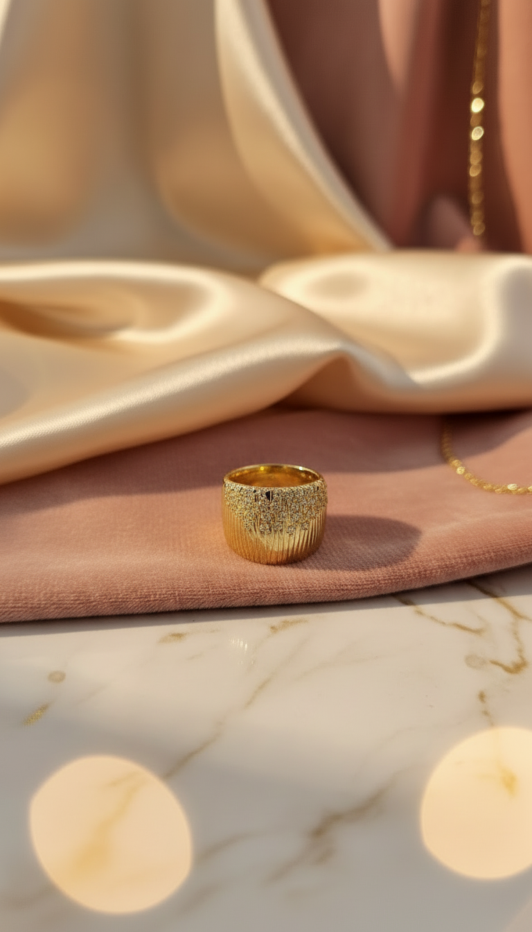 Golden Cascade Crystal Wide Band Ring