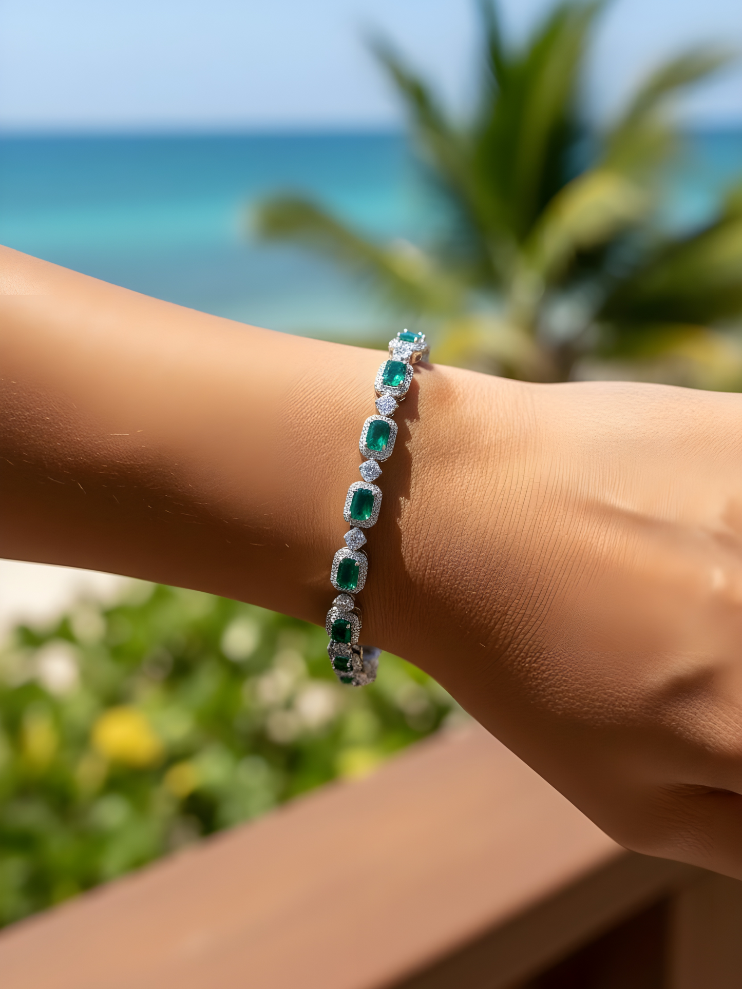 Emerald & Crystal Halo Link Bracelet