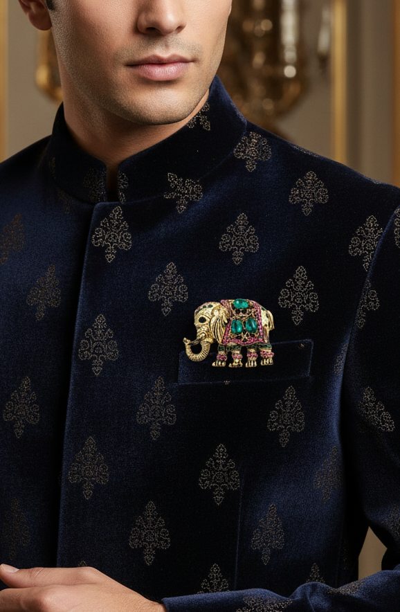 Jeweled Indian Elephant Statement Pin
