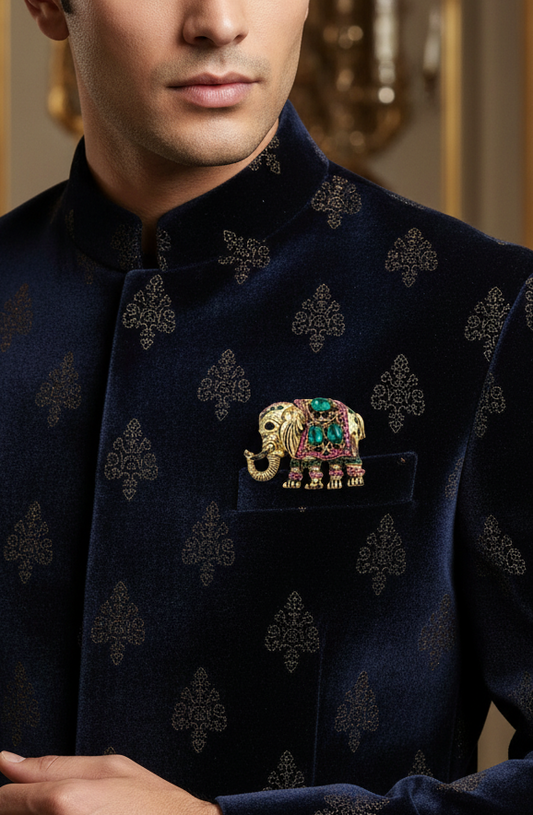 Jeweled Indian Elephant Statement Pin