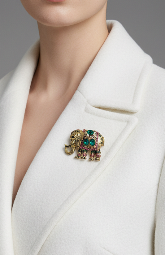 Jeweled Indian Elephant Statement Pin