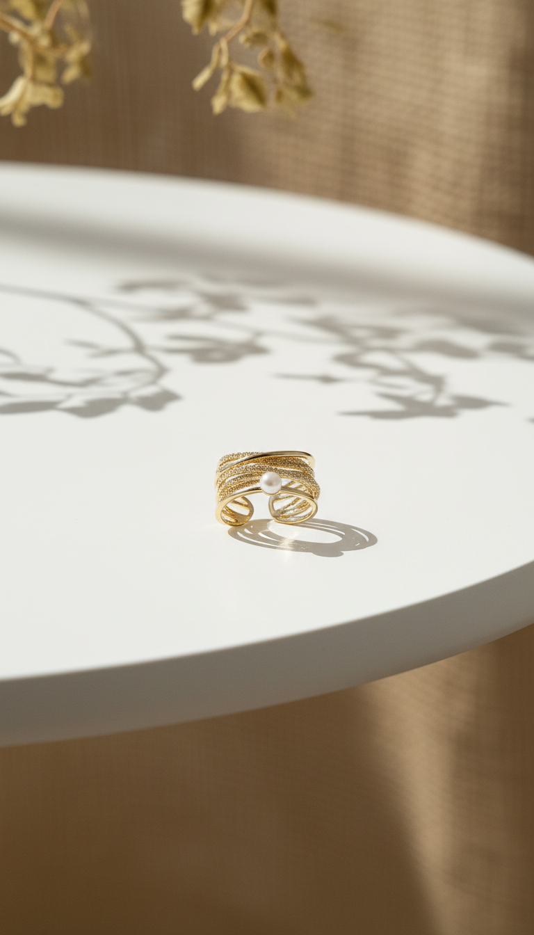 The Chic Layered Pavé Pearl Cuff Ring