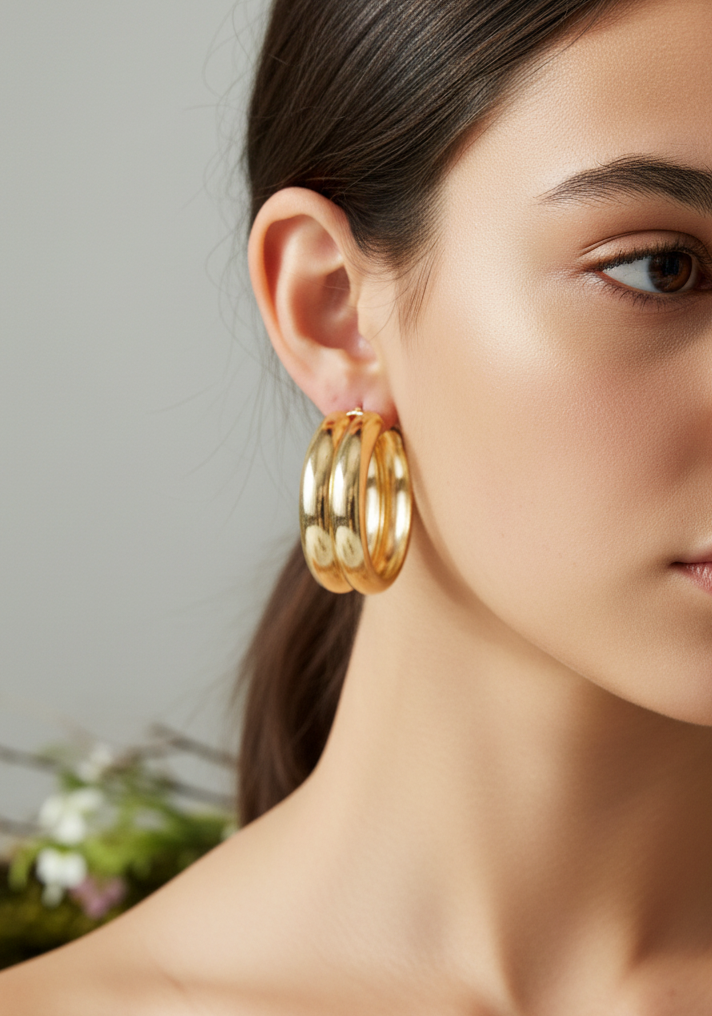 Chunky Double Gold Hoops