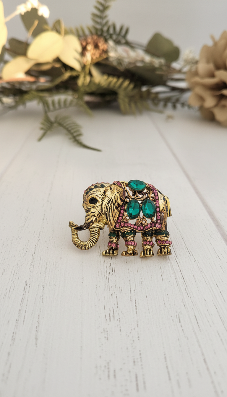 Jeweled Indian Elephant Statement Pin