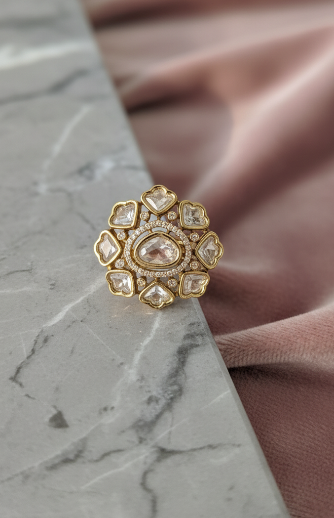 Heirloom Floral Polki Style Statement Ring