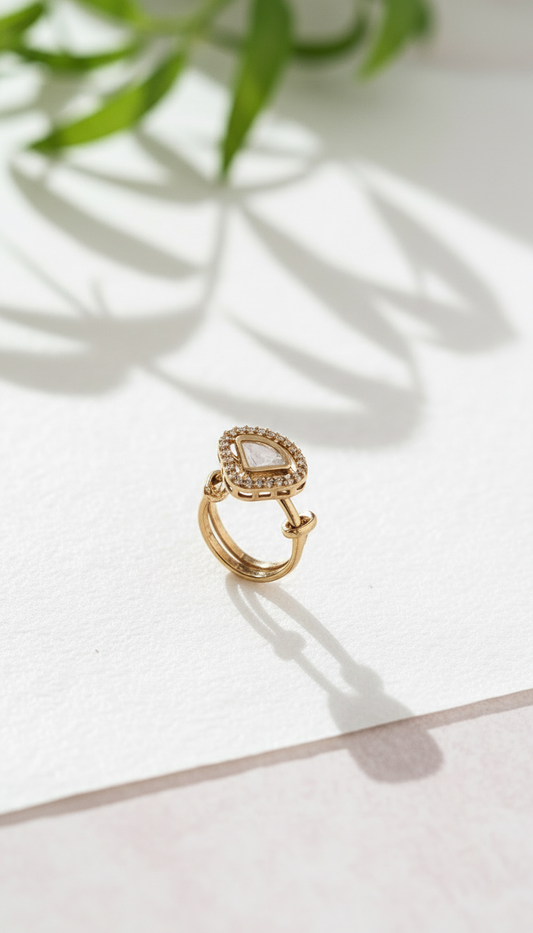 Antique Gold Geometric Crystal Ring