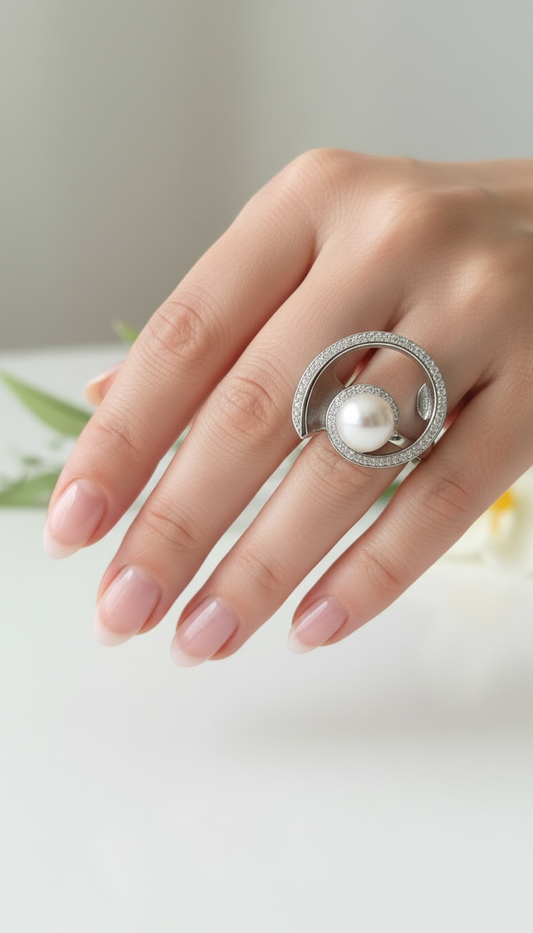 The Grand Pearl Scroll Ring