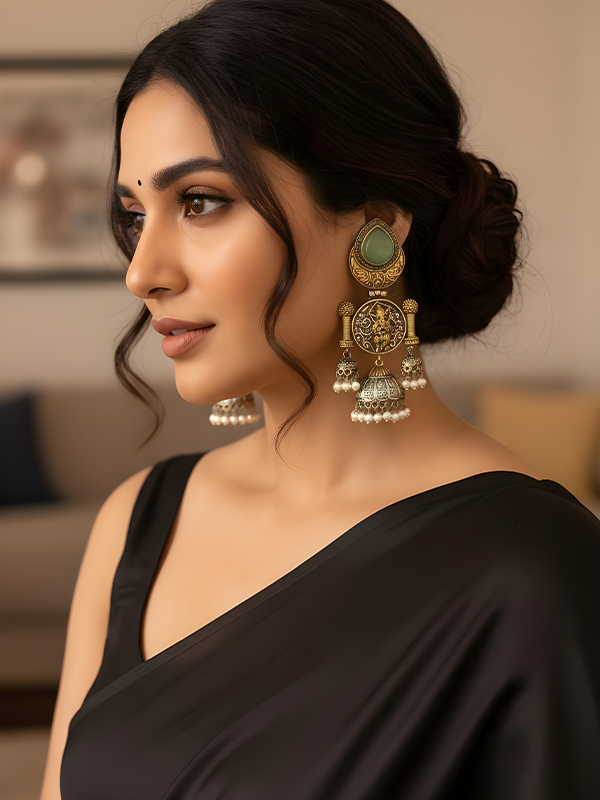 Oxidised Ganpatiji motif earrings