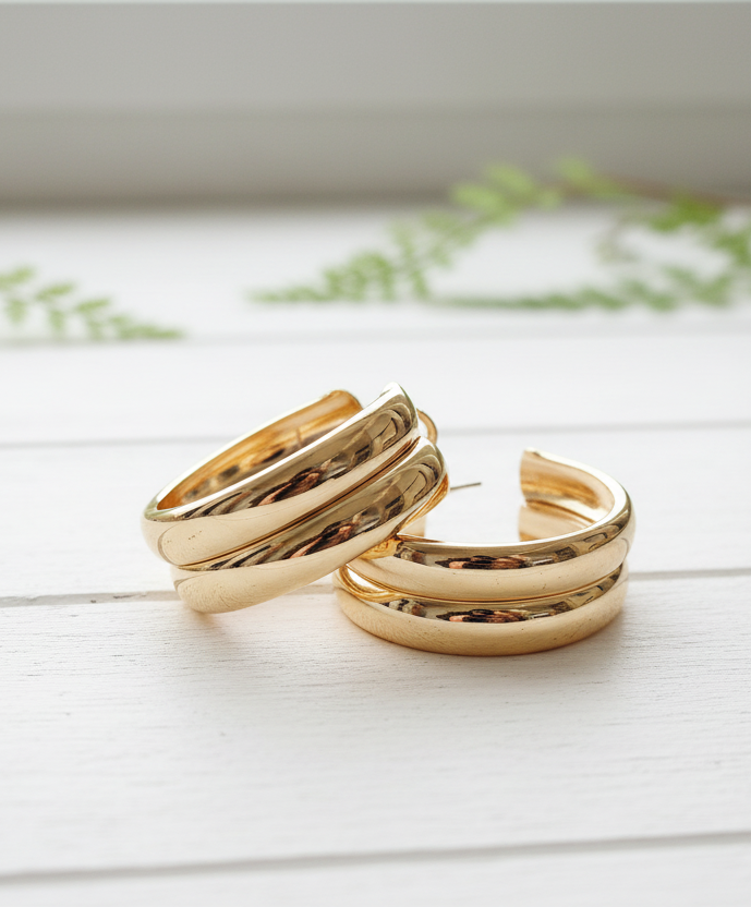 Chunky Double Gold Hoops