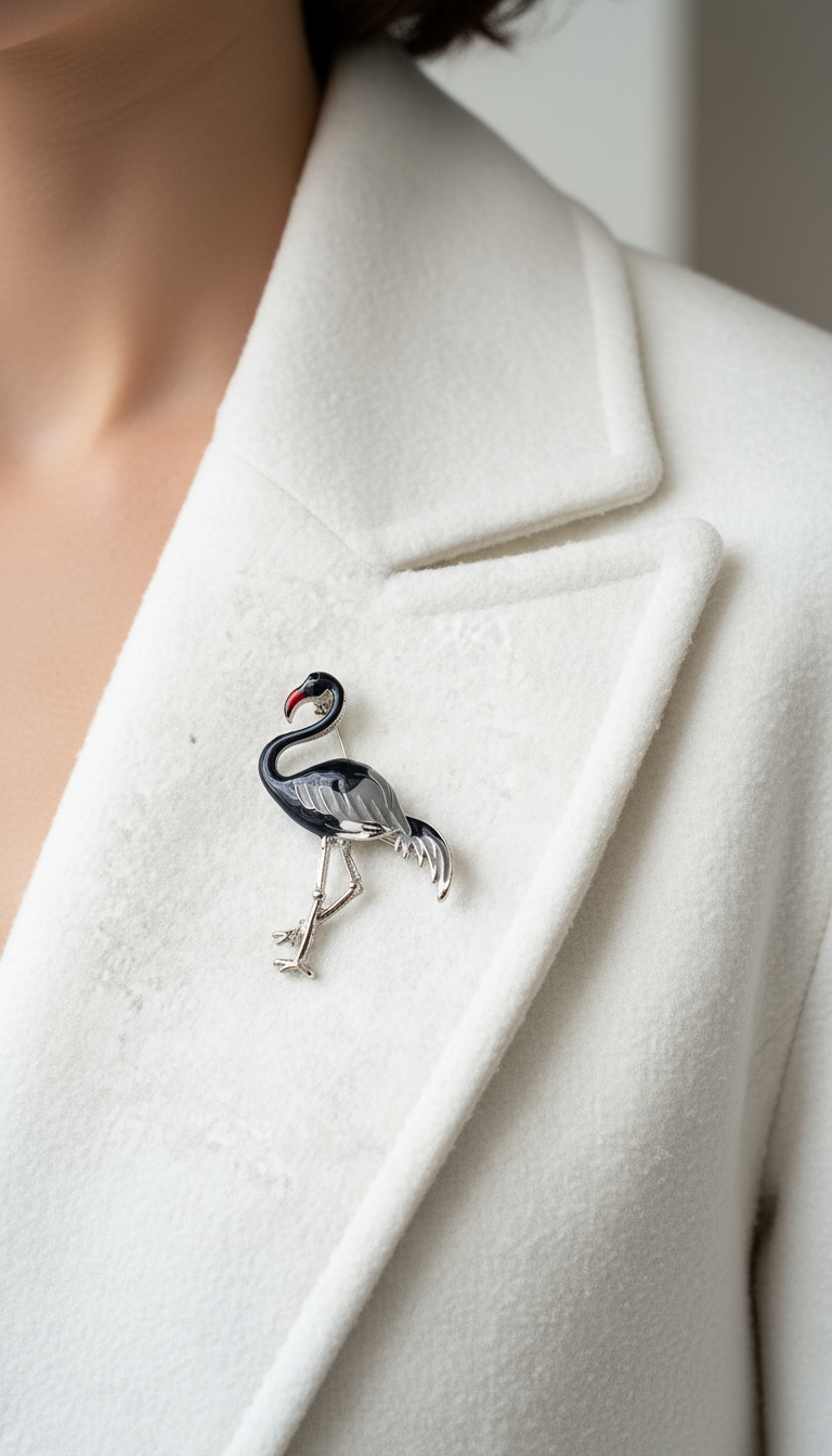 Chic Monochrome Enamel Bird Brooch