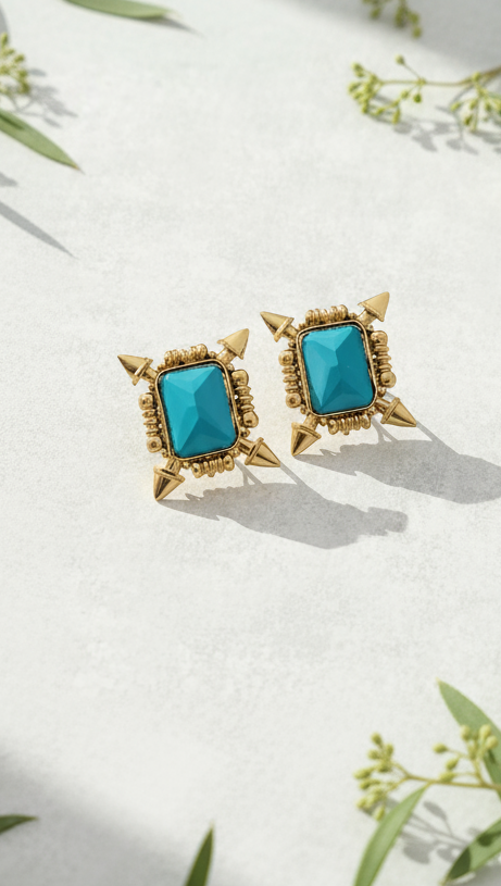 Turquoise Shield Stud Earrings