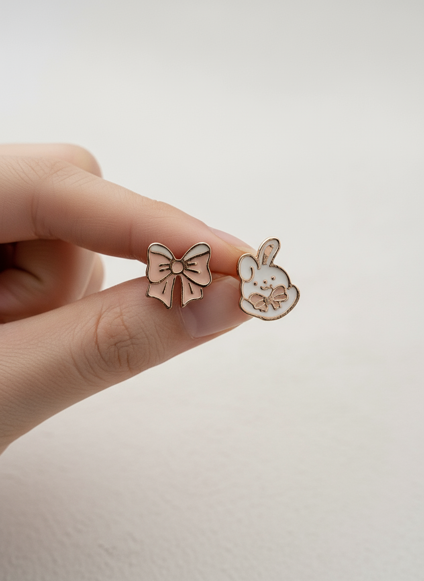 Bunny and Bow Mismatched Stud Earrings