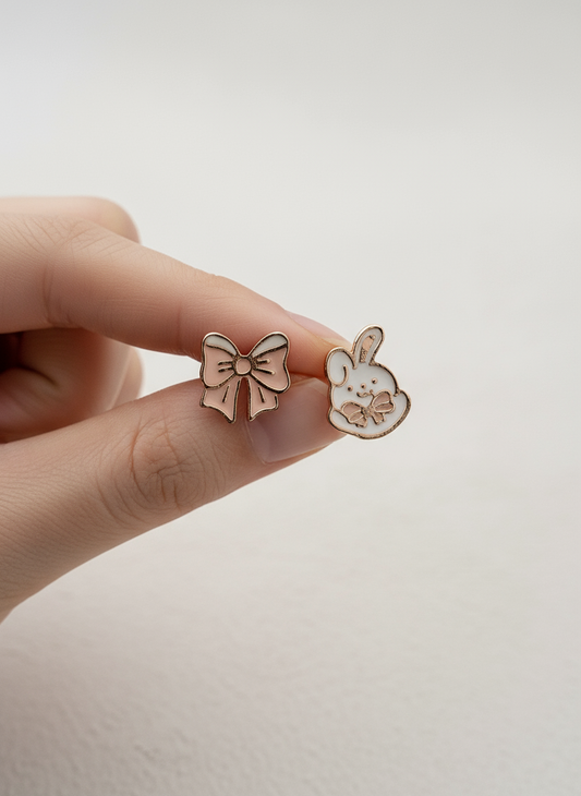 Bunny and Bow Mismatched Stud Earrings