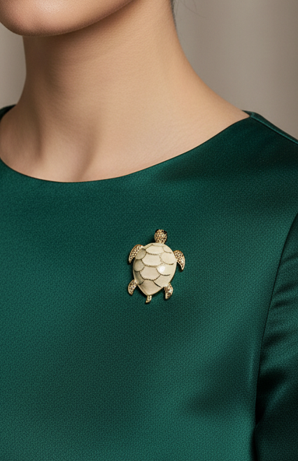 Chic Ivory Enamel Turtle Pin