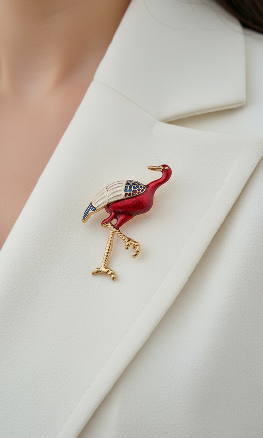 Ruby Red Enamel Bird Brooch Pin