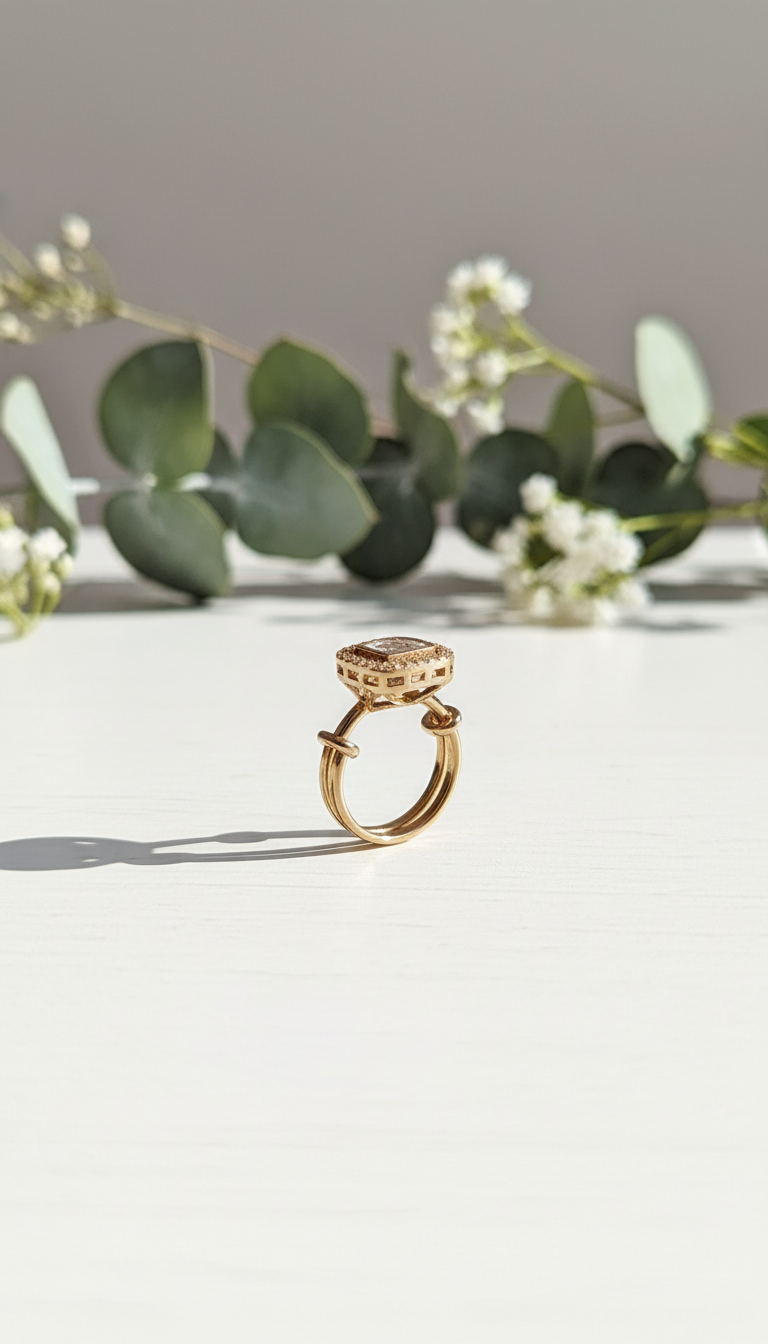 Antique Gold Geometric Crystal Ring