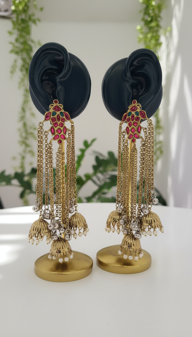 Artisan Meenakari, Chain Tassel & Jhumka Drop Earrings