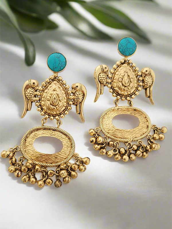 Gold-Toned Parrot Dangle Earrings.