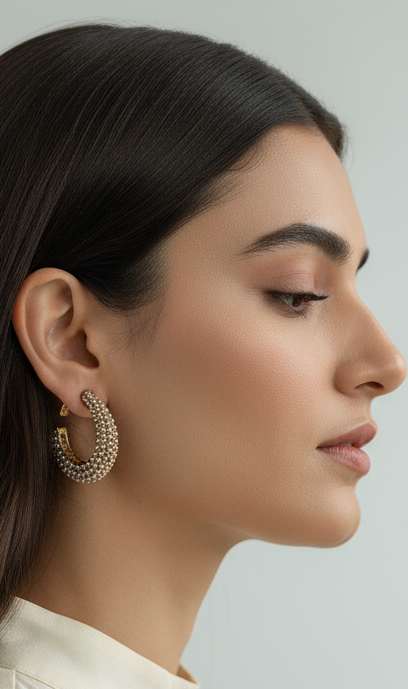 Luxe Pearl-Embellished Half- Hoop earrings